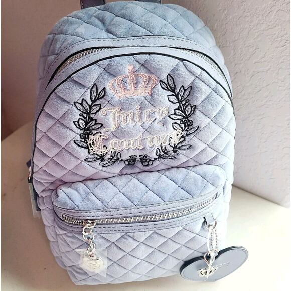 Juicy Couture Royal Moment‎ Mini Back pack Slate Blue Color NEW HTF Velour SOFT - Picture 1 of 7